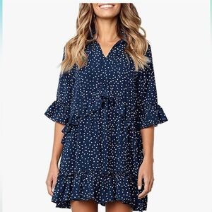 Navy Polka Dot Ruffle Swing Dress size L